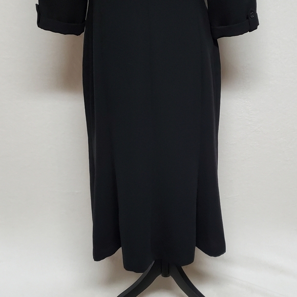 Vintage 80s Studio 1 Black White Trim Ruffle Hem Quarter Sleeve Trenchcoat Dress - Picture 12 of 13